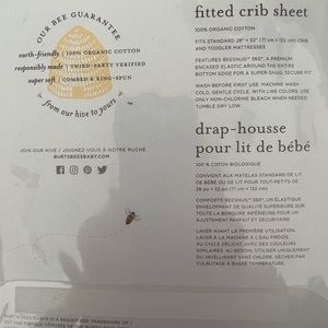 Burt’s Bees Organic fitted crib sheet. 28”x52”. Brand new. Never opened.